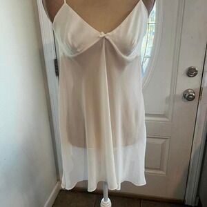 Victoria's Secret White Satin and Sheer Chiffon Babydoll Chemise Lingerie Size M